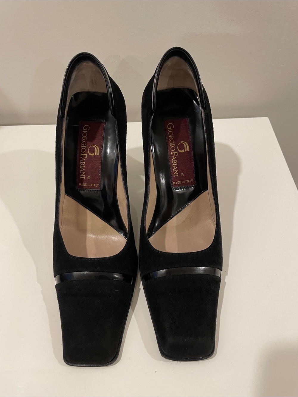 Black Suede Square-Toe Heels
